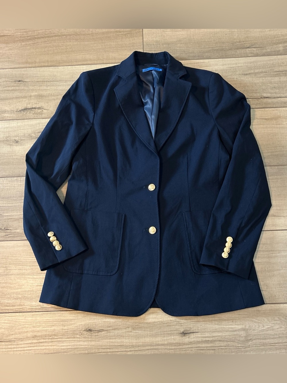 J McLaughlin Blazer Jacket Preppy Kentucky Derby Workwear Gold Buttons Blue 8
